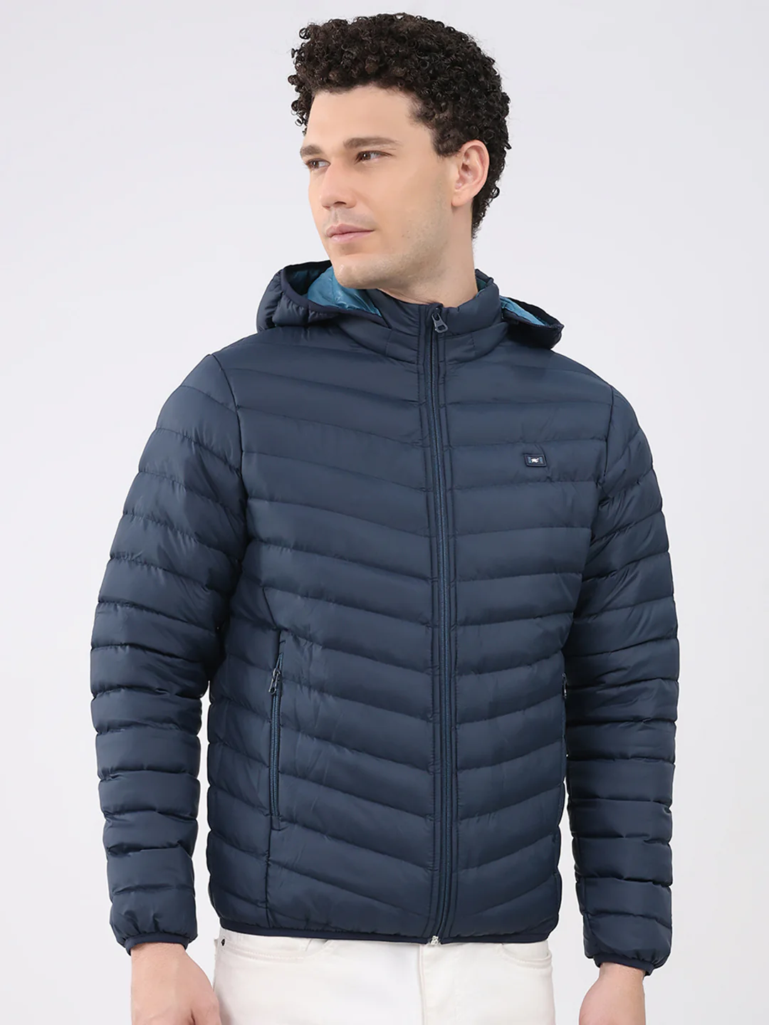 Men Navy Blue Solid Hooded Full Sleeve Jacket - Image 4