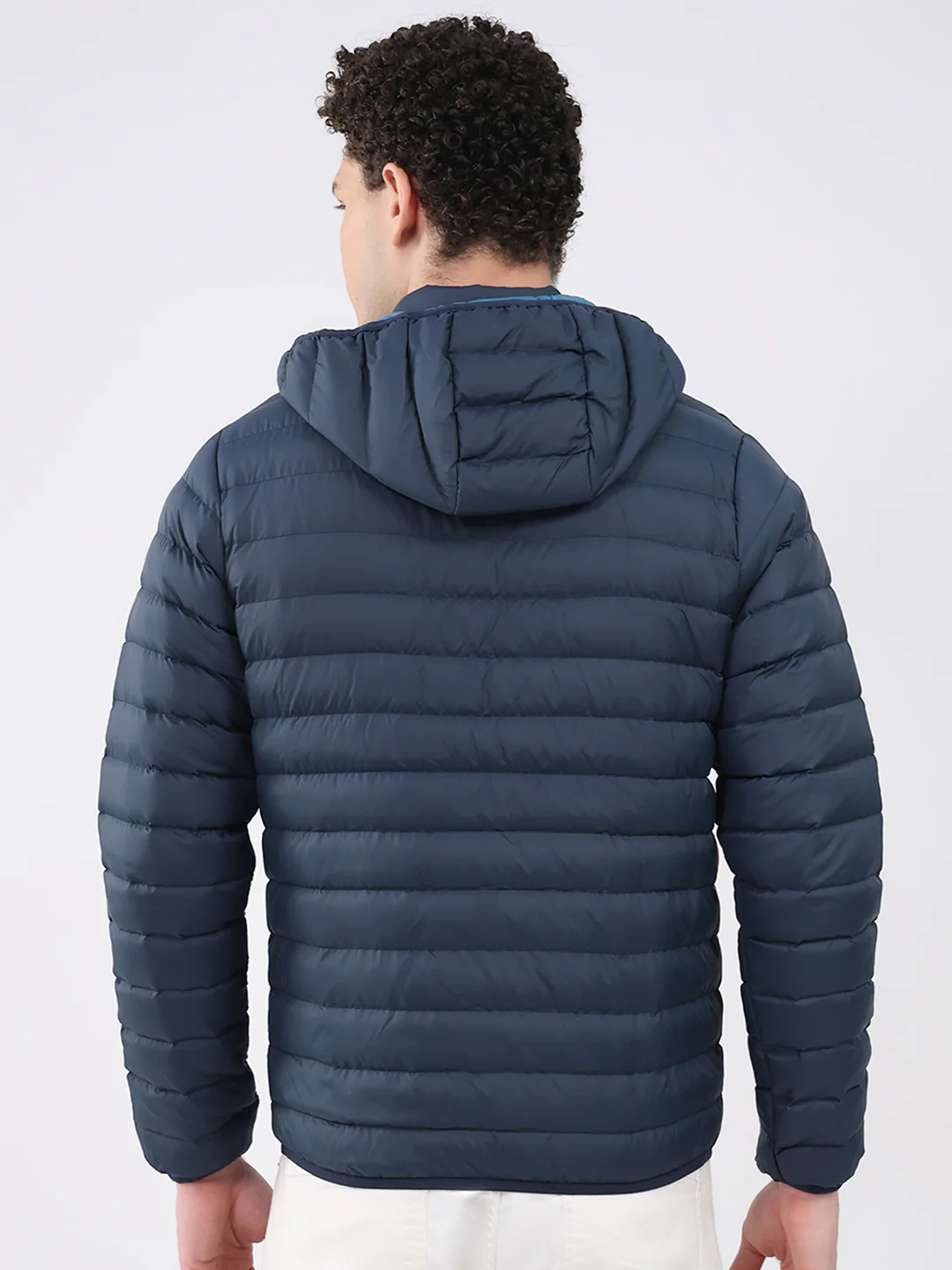 Men Navy Blue Solid Hooded Full Sleeve Jacket - Image 5