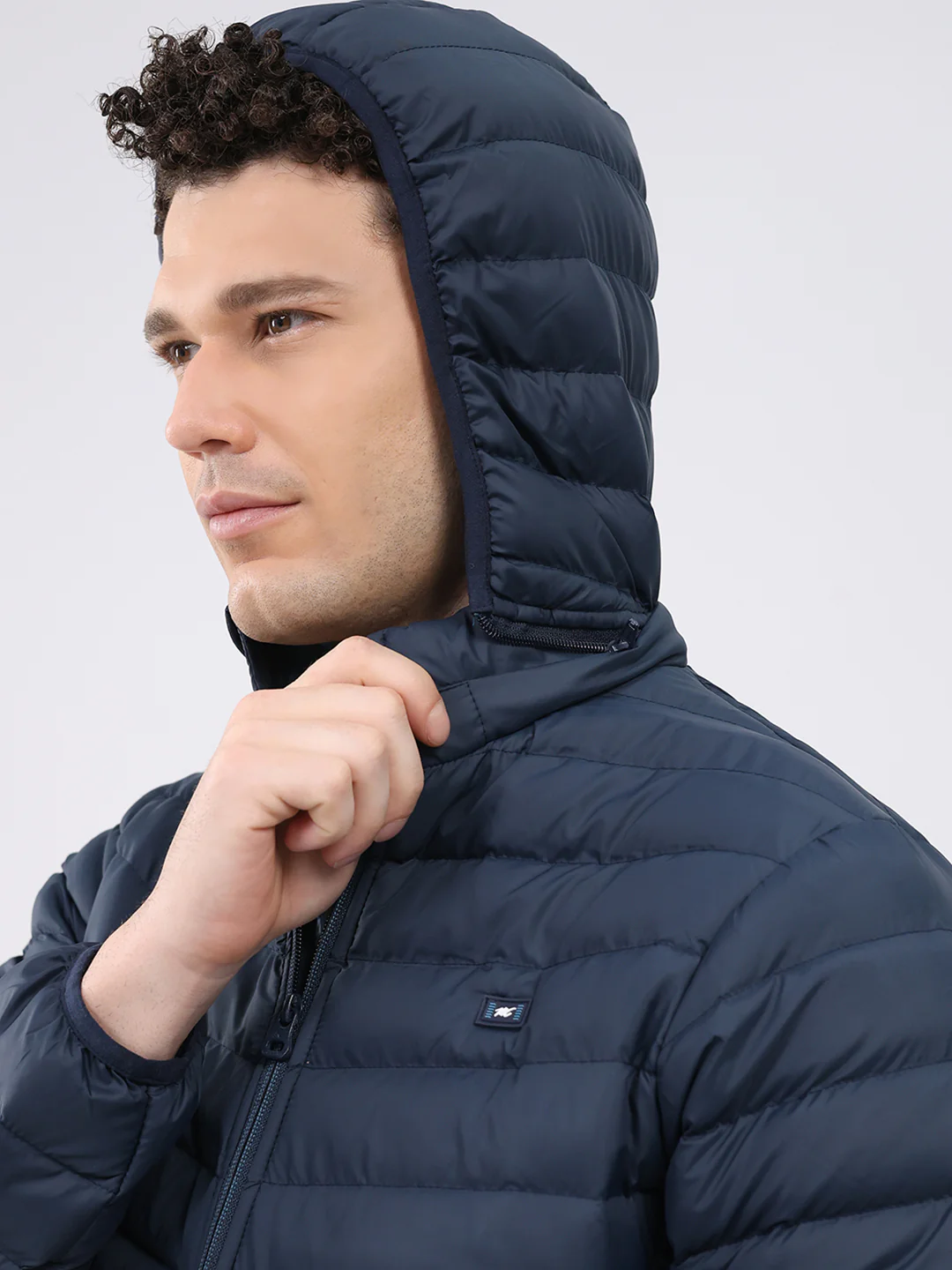 Men Navy Blue Solid Hooded Full Sleeve Jacket - Image 7