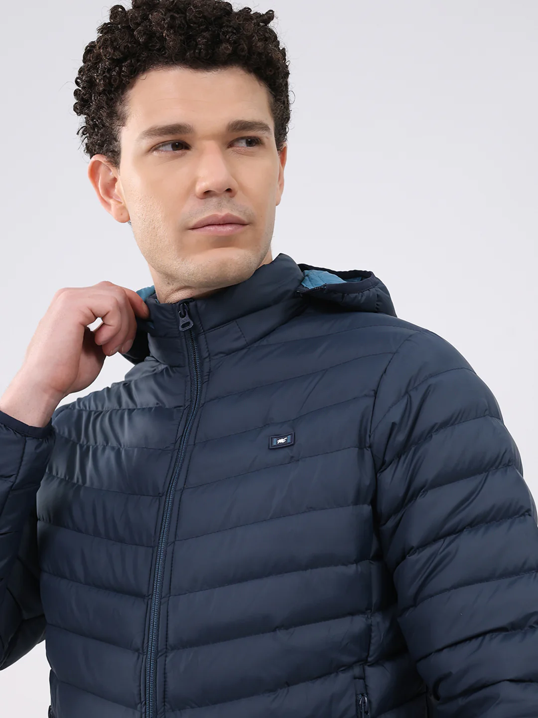 Men Navy Blue Solid Hooded Full Sleeve Jacket - Image 8
