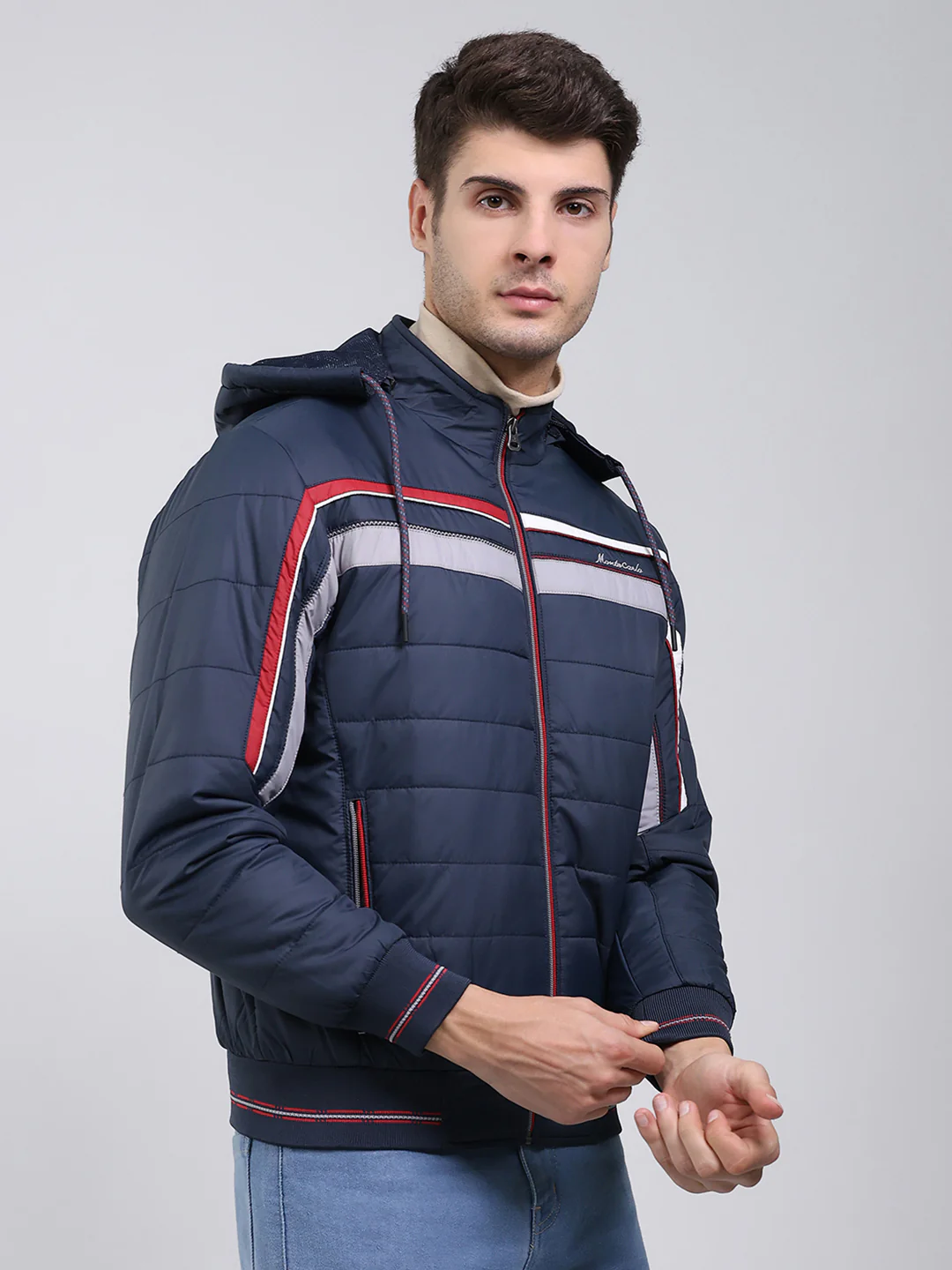 Men Navy Blue Solid Hooded Full Sleeve Jacket - Image 4