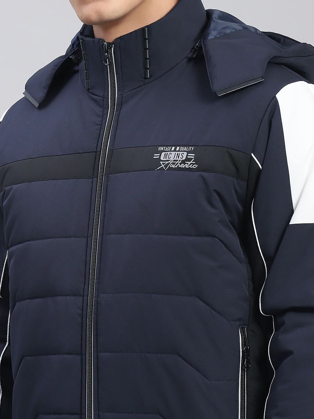 Men Navy Blue Solid Hooded Full Sleeve Jackets - Image 5