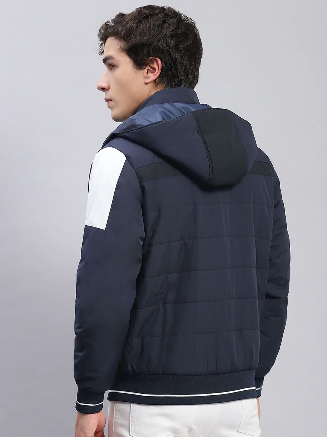 Men Navy Blue Solid Hooded Full Sleeve Jackets - Image 6