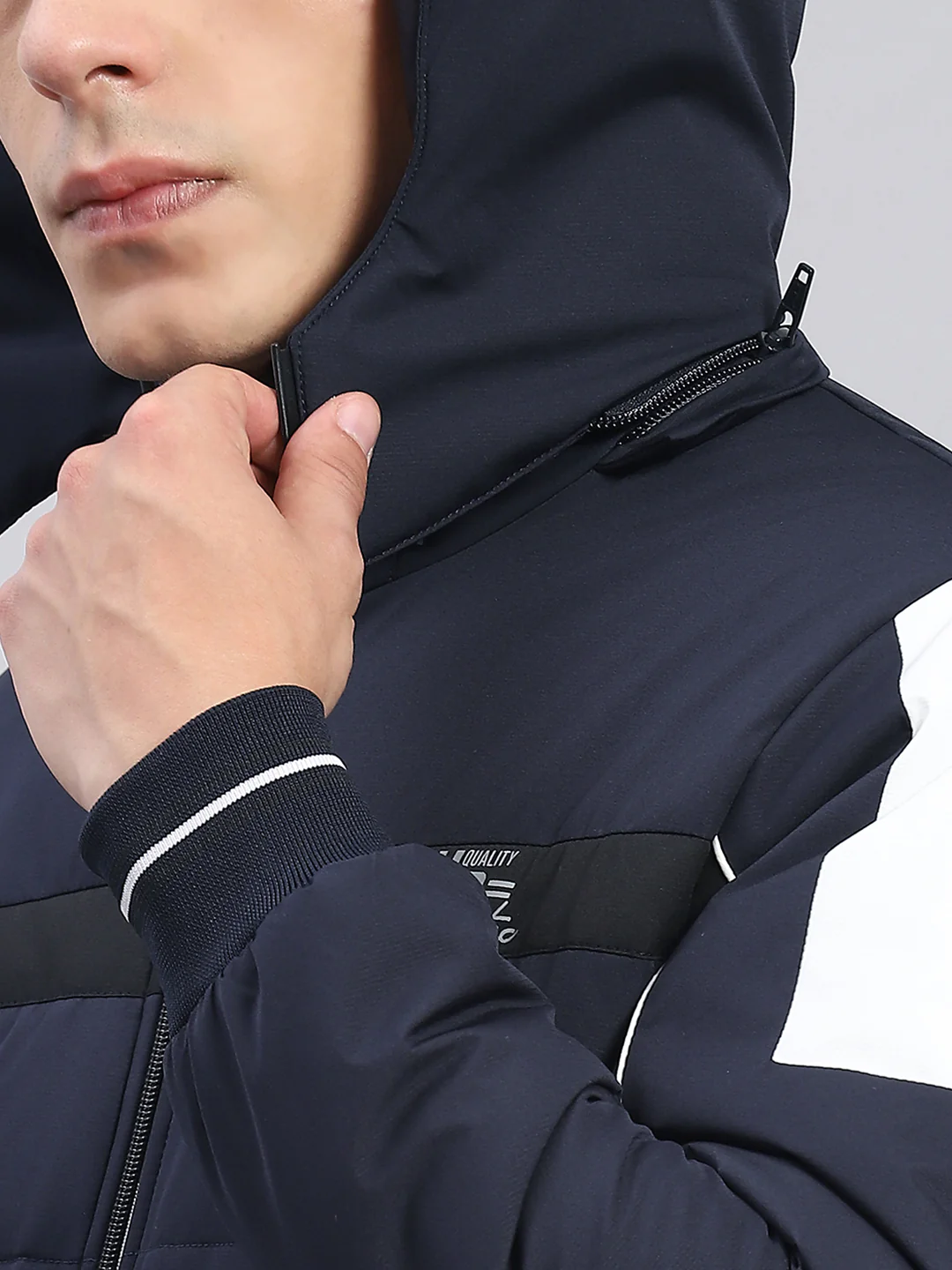 Men Navy Blue Solid Hooded Full Sleeve Jackets - Image 8