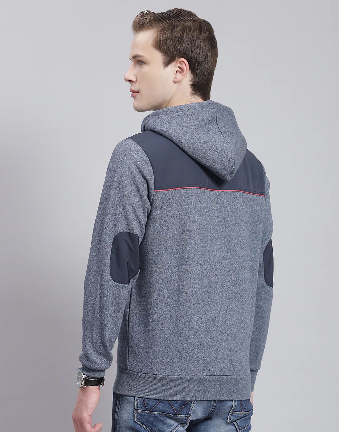 Men Navy Blue Solid Hooded Full Sleeve Sweatshirt - Image 5