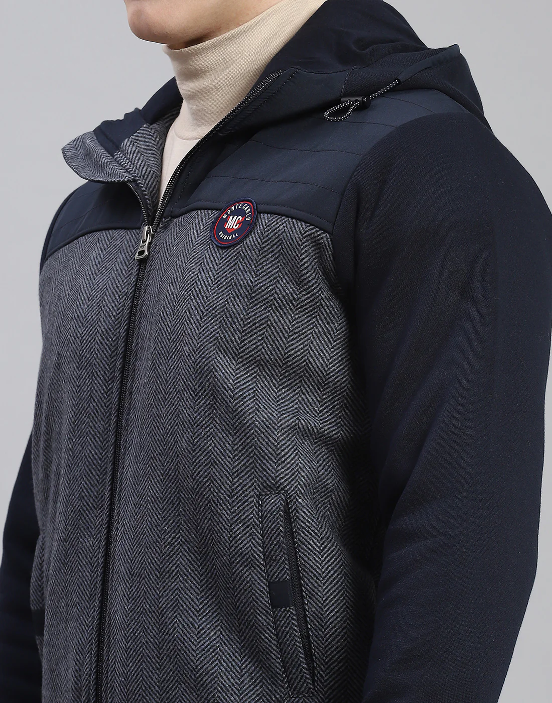Men Navy Blue Hooded Jacket with Attached Inflatable Neck Pillow - Image 6