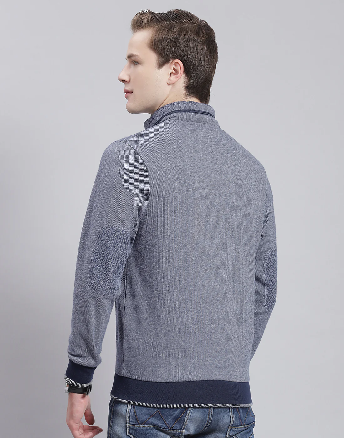 Men Navy Blue Solid Hooded Full Sleeve Sweatshirt - Image 6