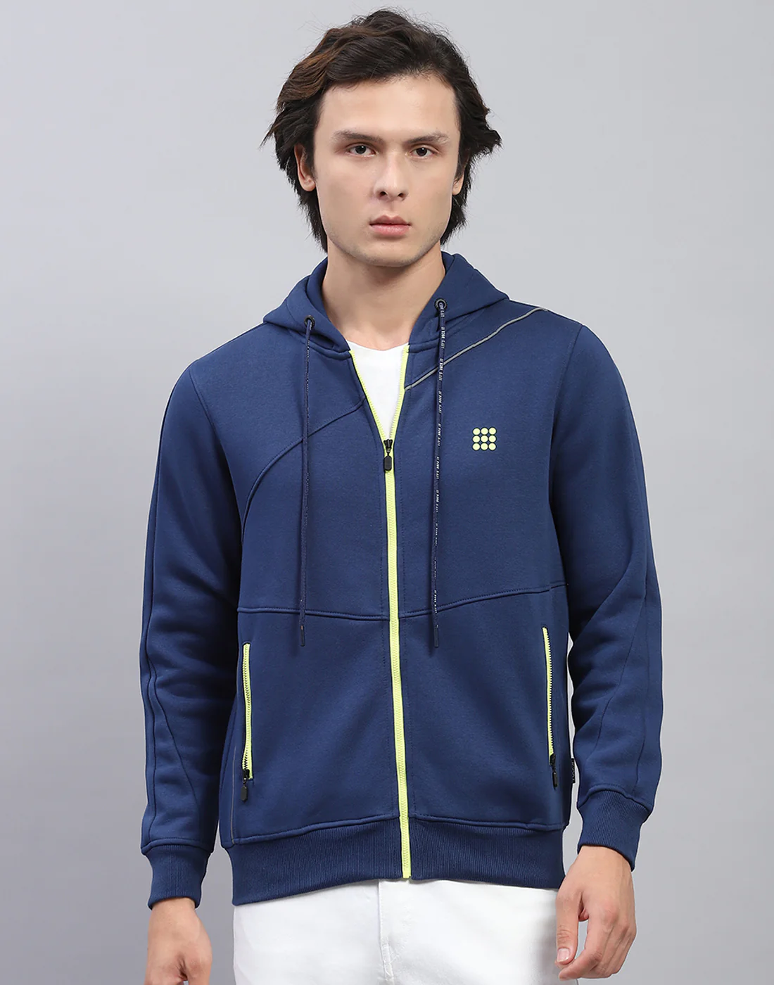 Rock.it Men Navy Blue Solid Hooded Full Sleeve Sweatshirt - Image 2
