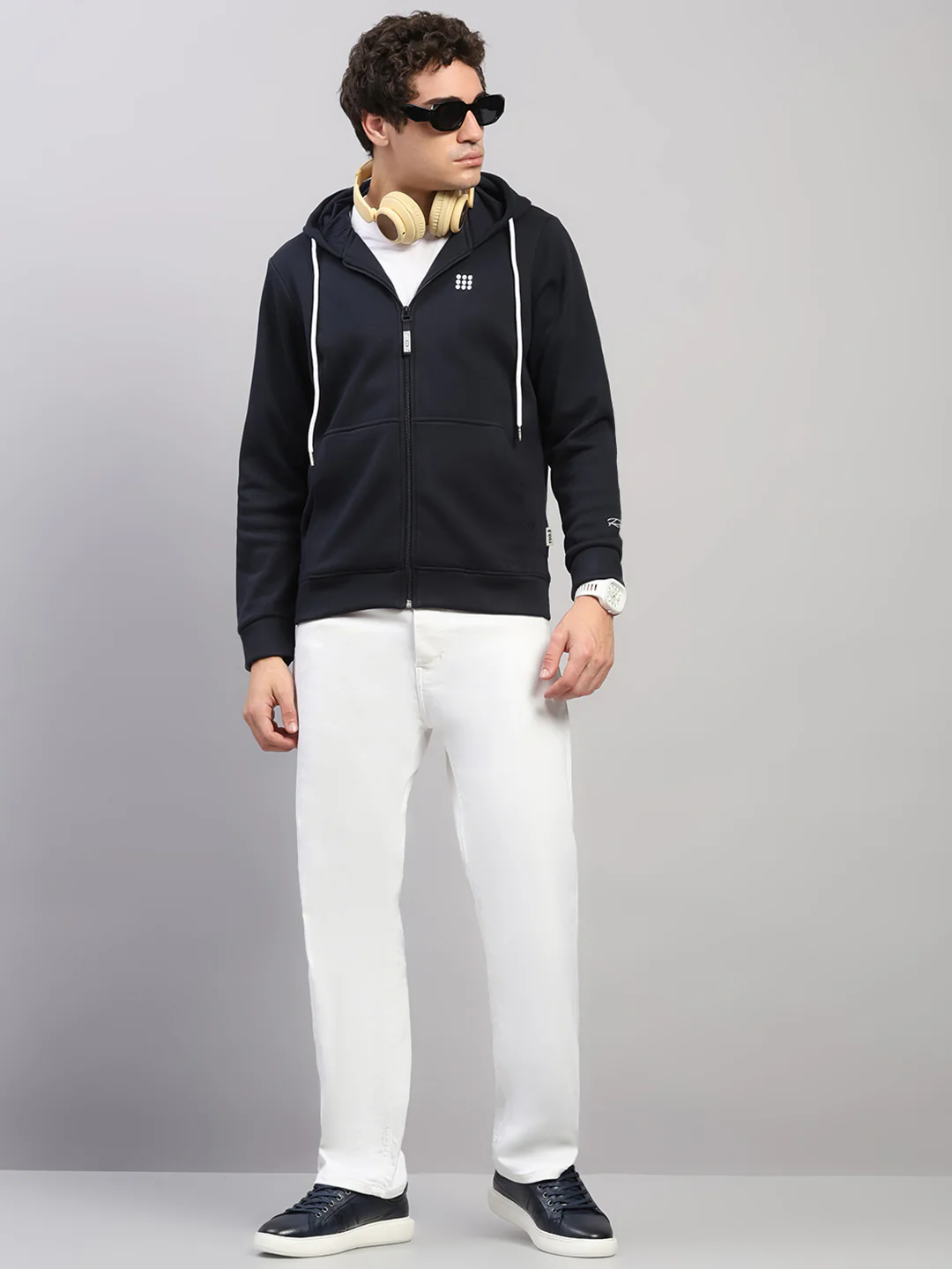 Rock.it Men Navy Blue Solid Hooded Full Sleeve Sweatshirt - Image 2