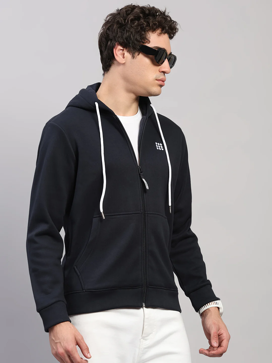 Rock.it Men Navy Blue Solid Hooded Full Sleeve Sweatshirt - Image 4