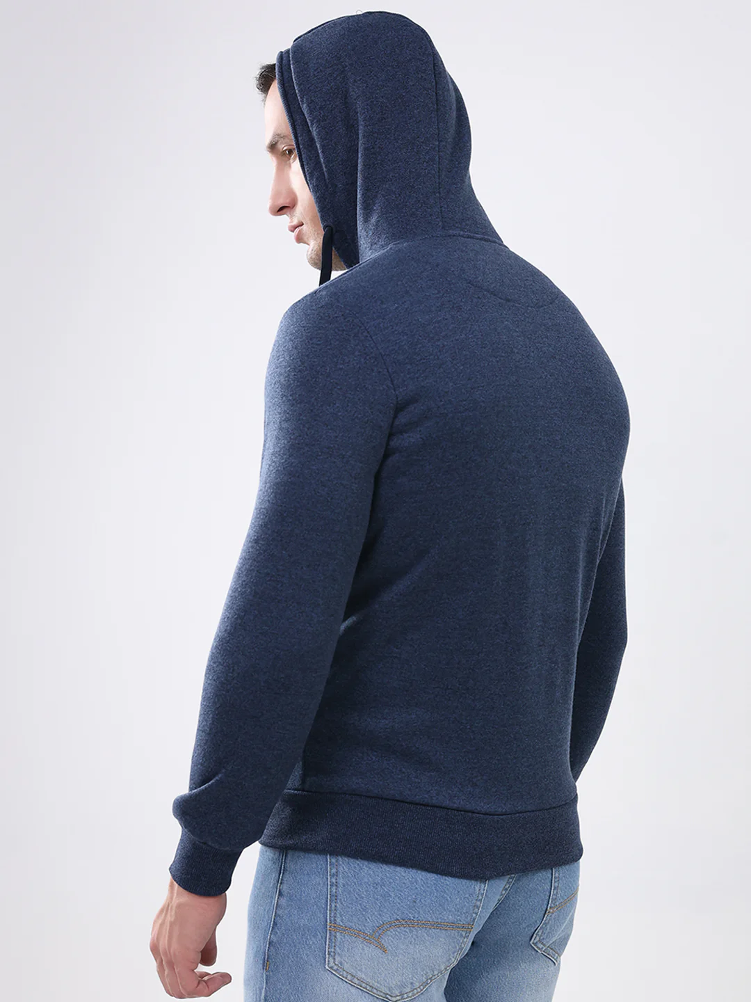 Men Navy Blue Solid Hooded Full Sleeve Sweatshirt - Image 7