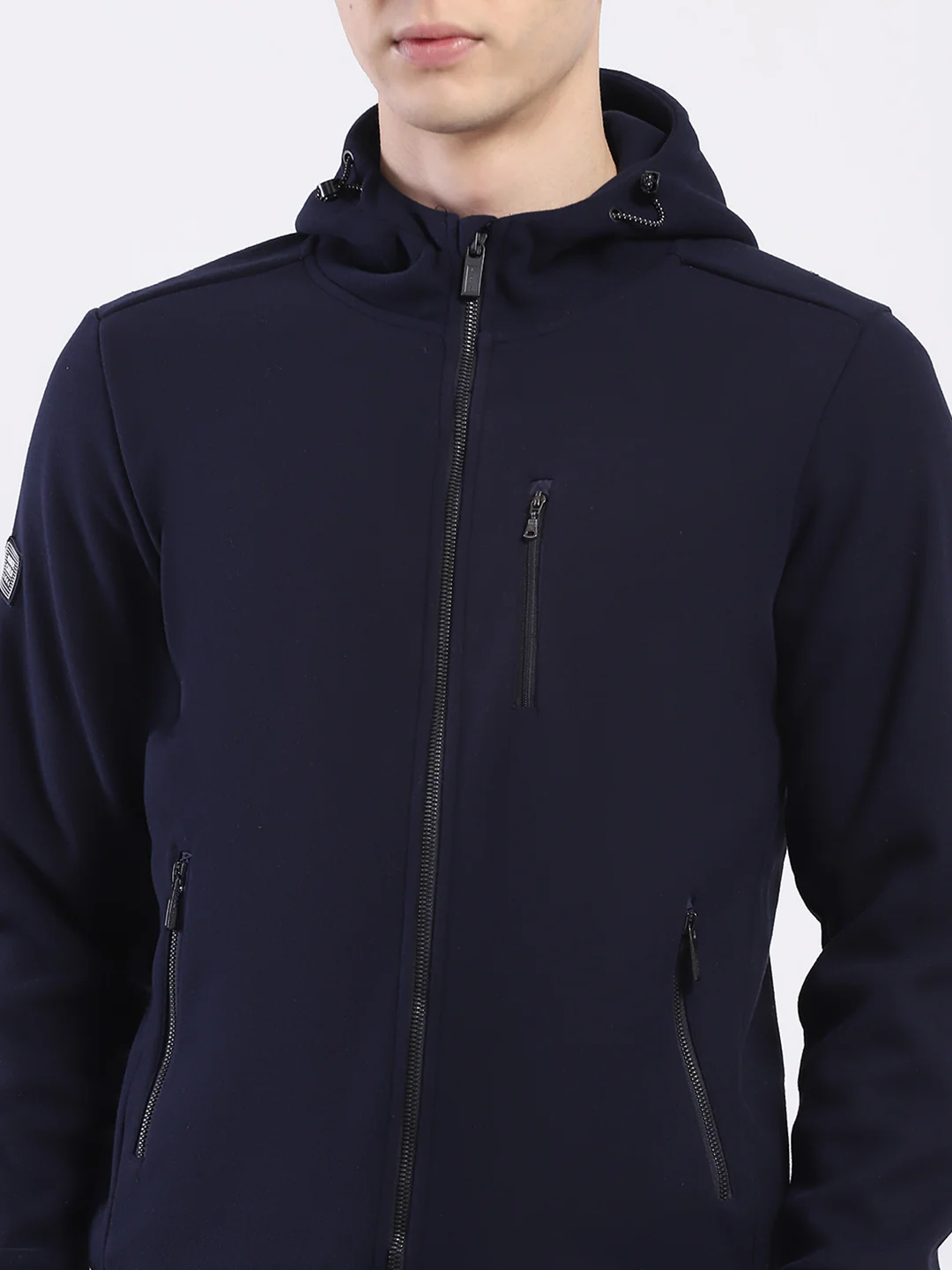 Men Navy Blue Solid Hooded Full Sleeve Sweatshirt - Image 8
