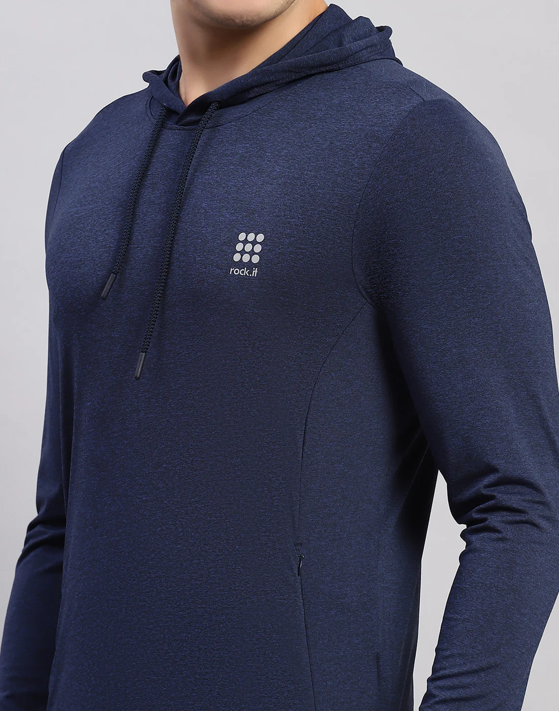 Rock.it Men Navy Blue Solid Hooded Full Sleeve T-Shirt - Image 7