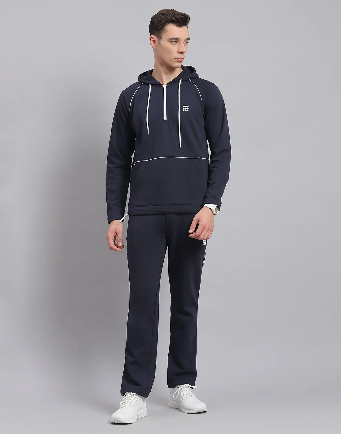 Rock.it Men Navy Blue Solid Hooded Full Sleeve Tracksuit - Image 2