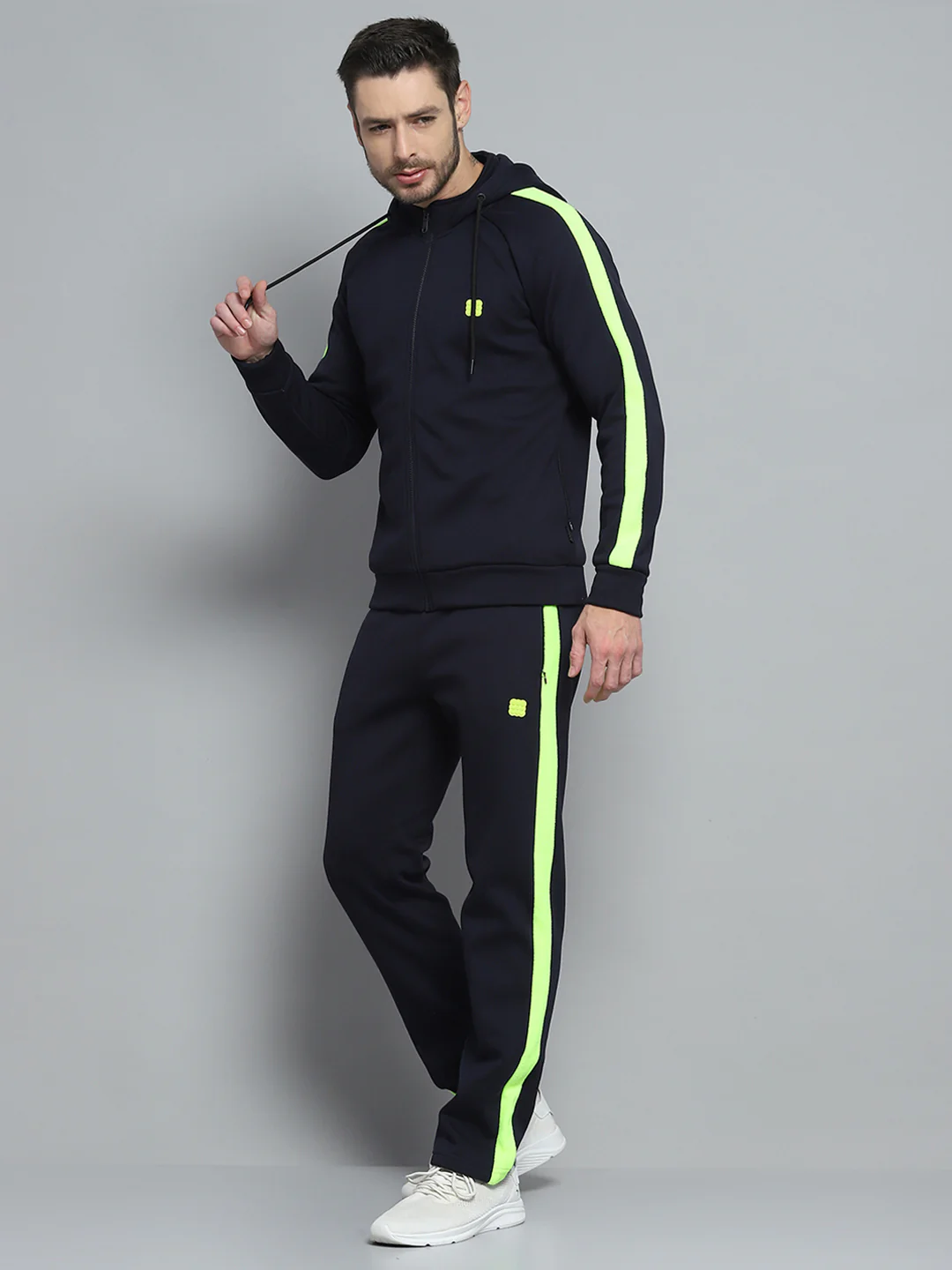 Rock.it Men Navy Blue Solid Hooded Full Sleeve Winter Tracksuit - Image 3