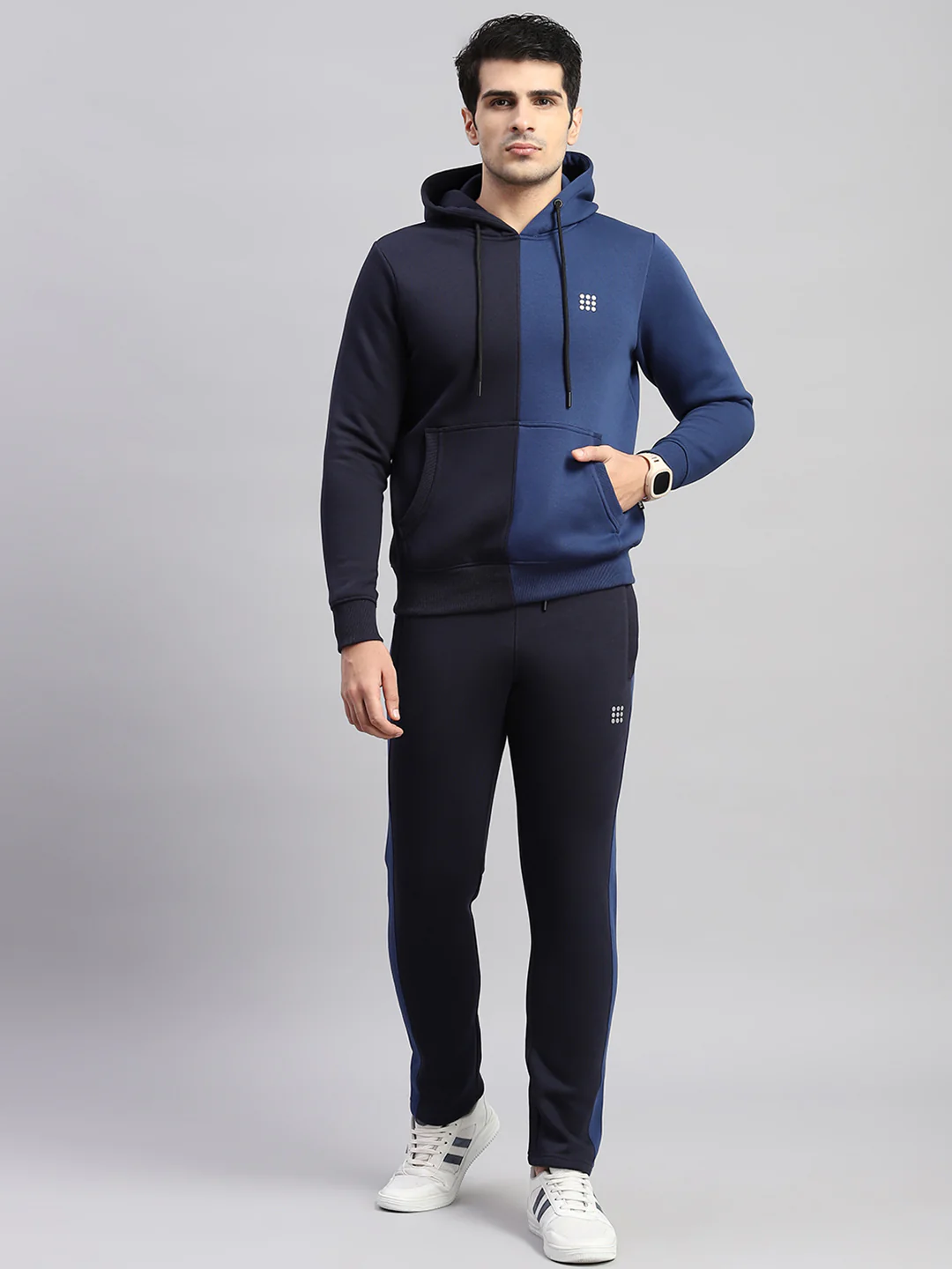 Rock.it Men Navy Blue Solid Hooded Full Sleeve Winter Tracksuit - Image 2