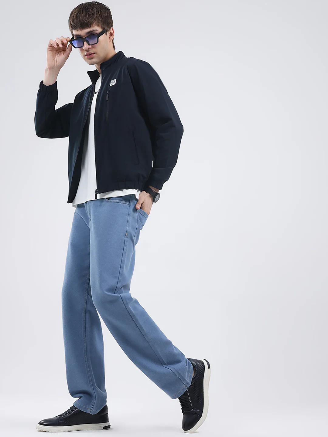 Rock.it Men Navy Blue Solid Mock Neck Full Sleeve Jacket - Image 2