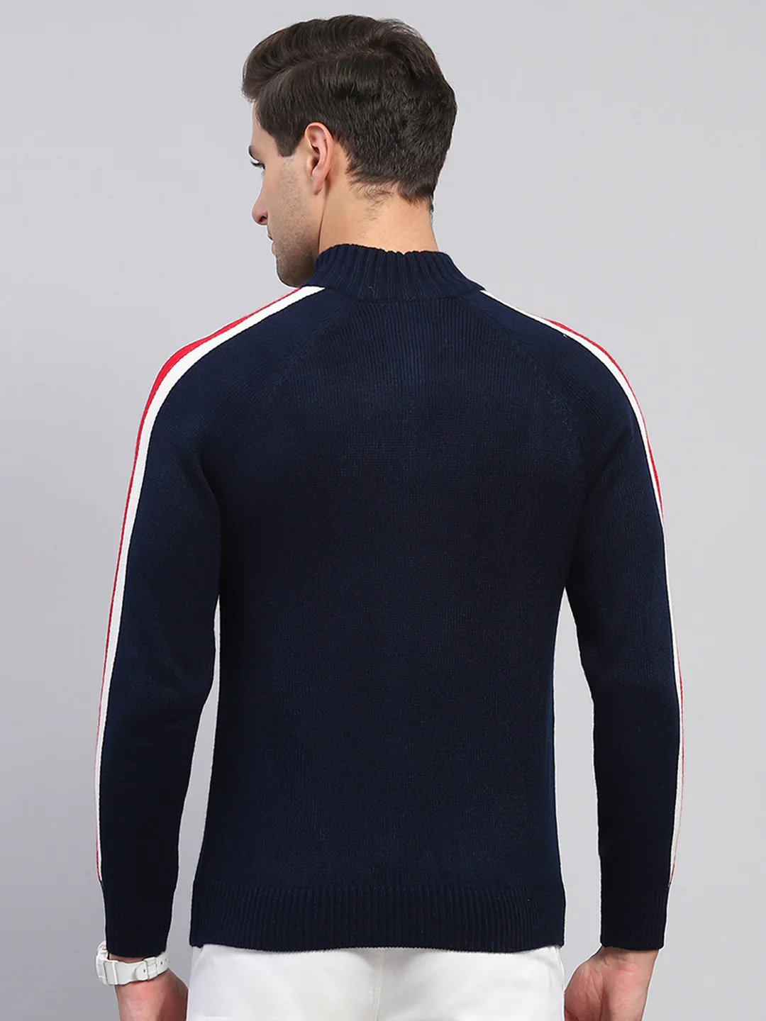 Rock.it Men Navy Blue Solid Mock Neck Full Sleeve Pullover - Image 5