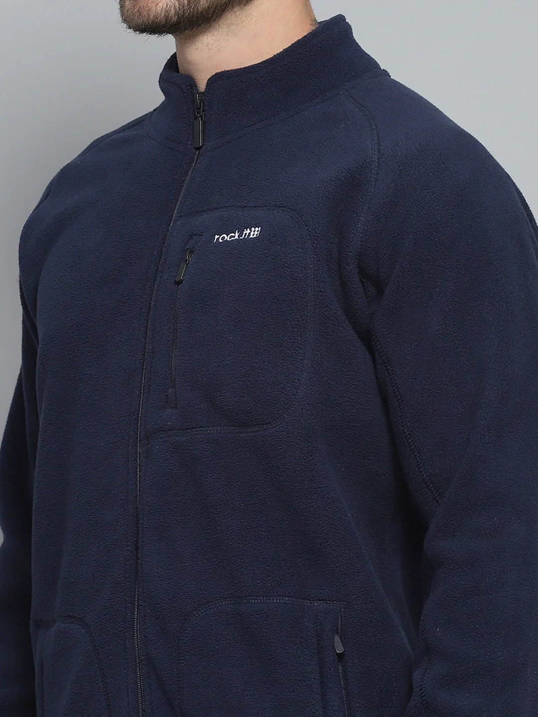Rock.it Men Navy Blue Solid Mock Neck Full Sleeve Sweatshirt - Image 6