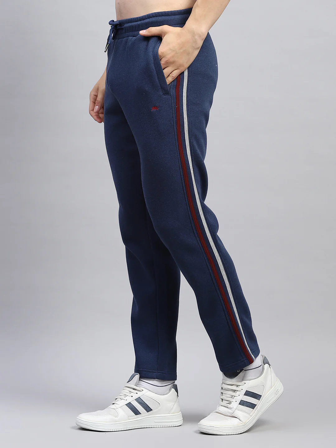 Men Navy Blue Solid Mock Neck Full Sleeve Winter Tracksuit - Image 6