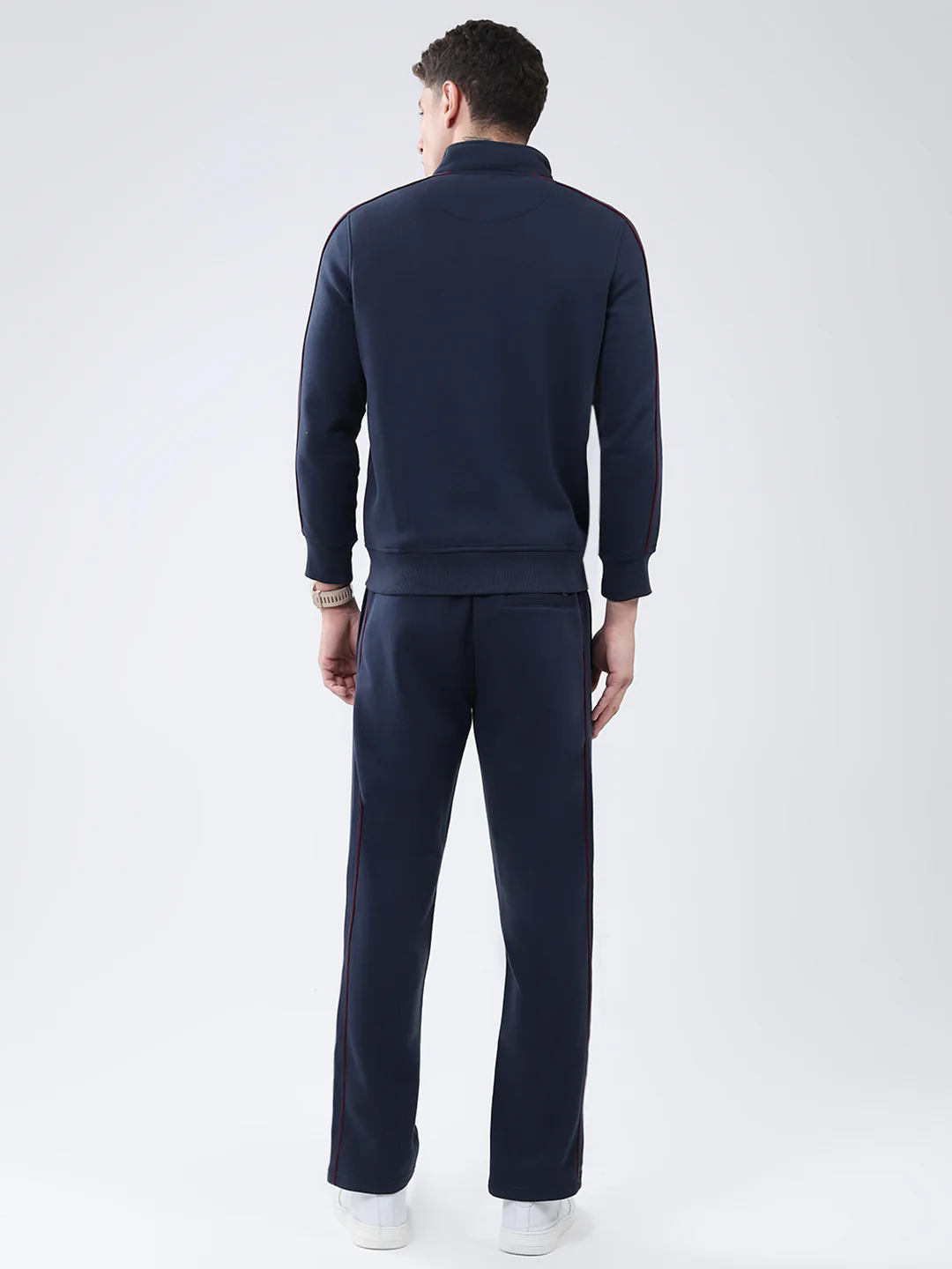 Men Navy Blue Solid Mock Neck Full Sleeve Winter Tracksuit - Image 5
