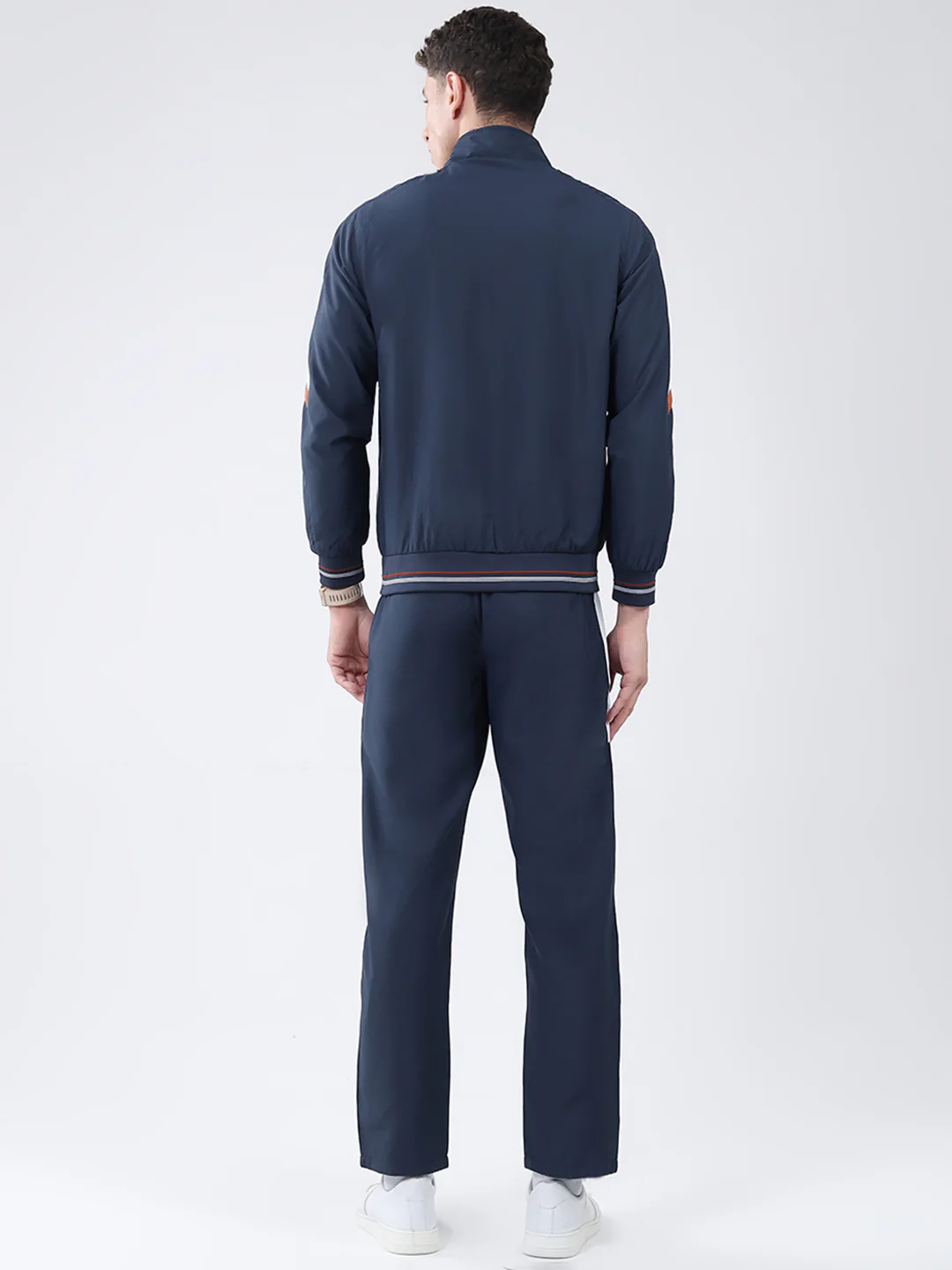 Men Navy Blue Solid Mock Neck Full Sleeve Winter Tracksuit - Image 5