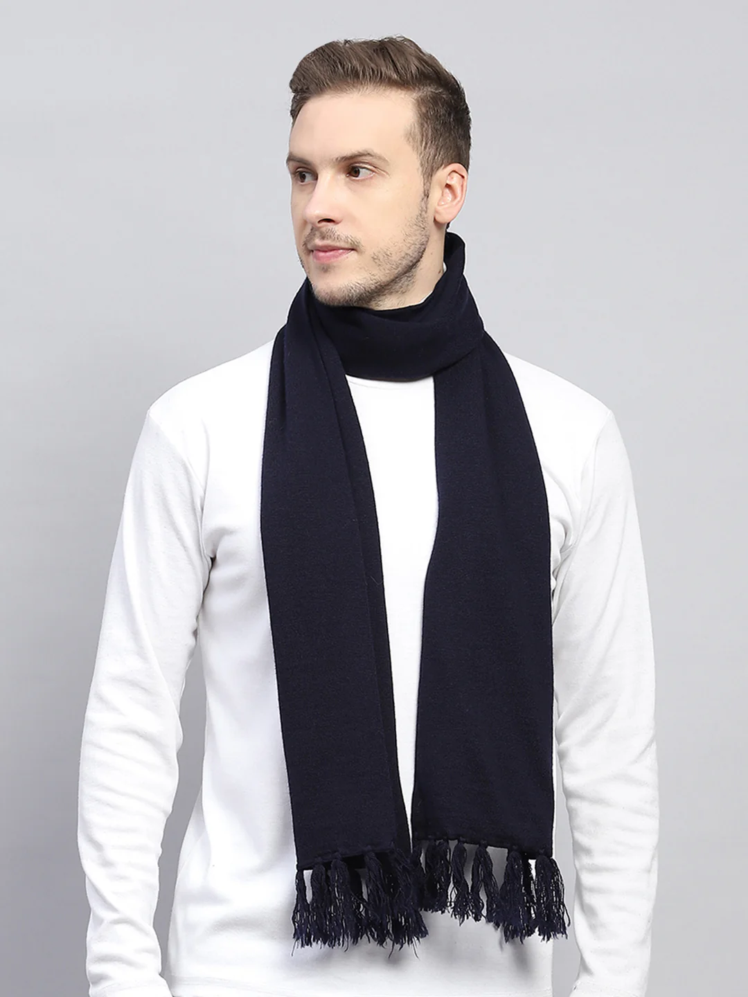 Men Navy Blue Solid Muffler - Image 3