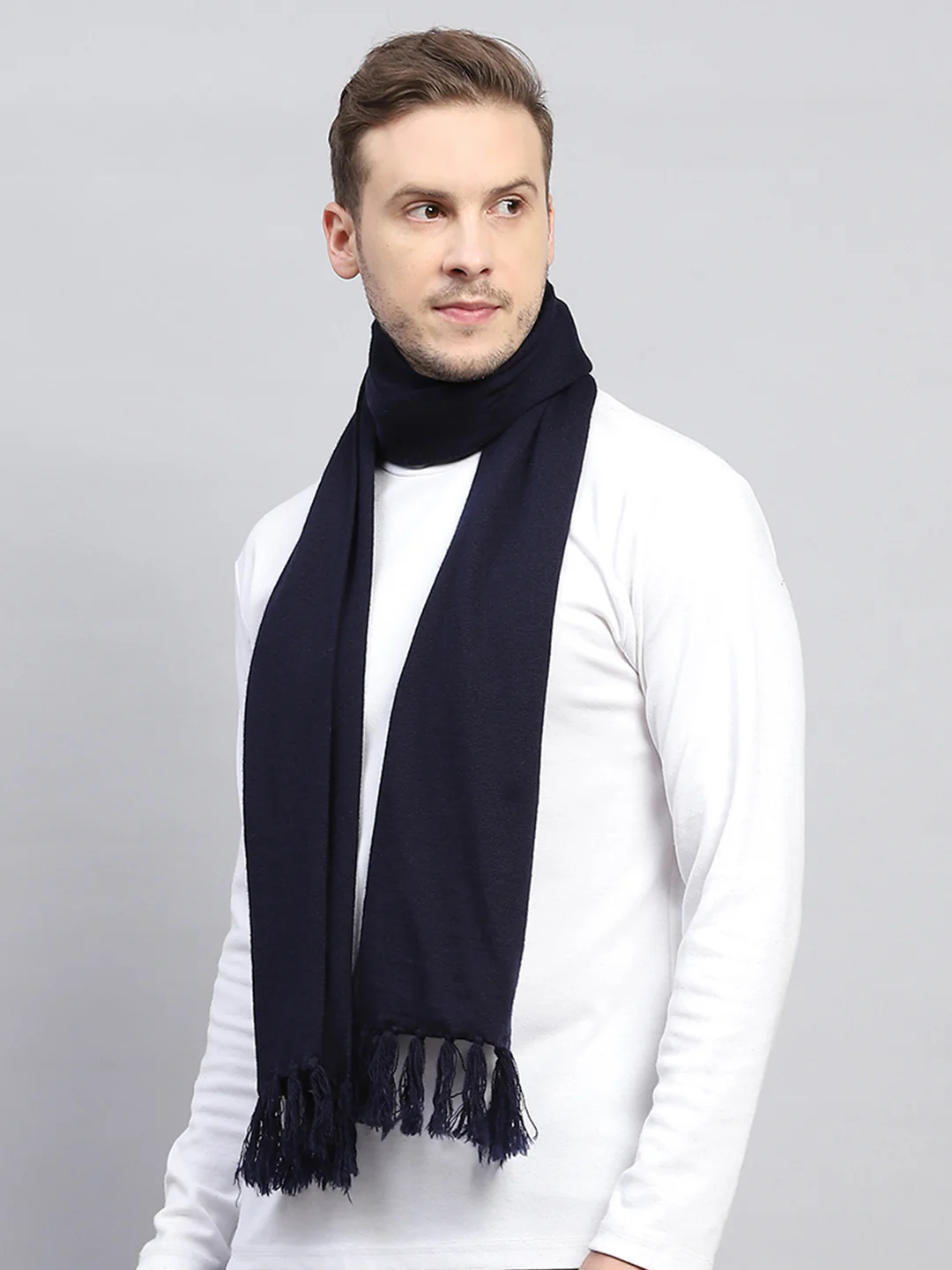 Men Navy Blue Solid Muffler - Image 4