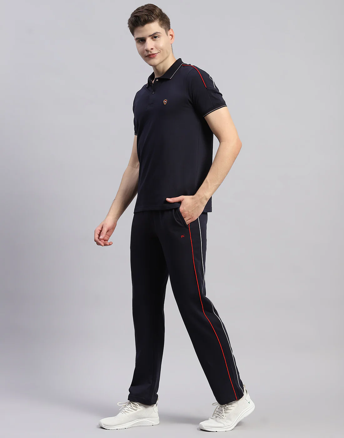 Men Navy Blue Solid Polo Collar Half Sleeve Lower Set - Image 3