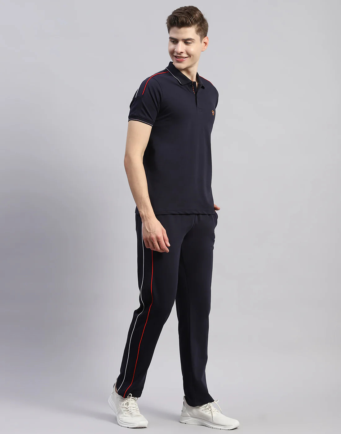 Men Navy Blue Solid Polo Collar Half Sleeve Lower Set - Image 4