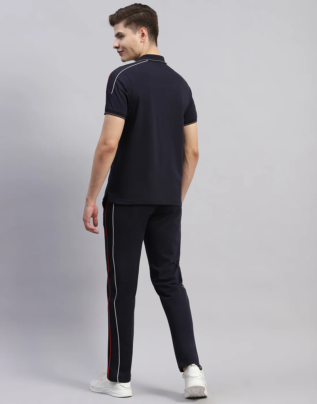 Men Navy Blue Solid Polo Collar Half Sleeve Lower Set - Image 5