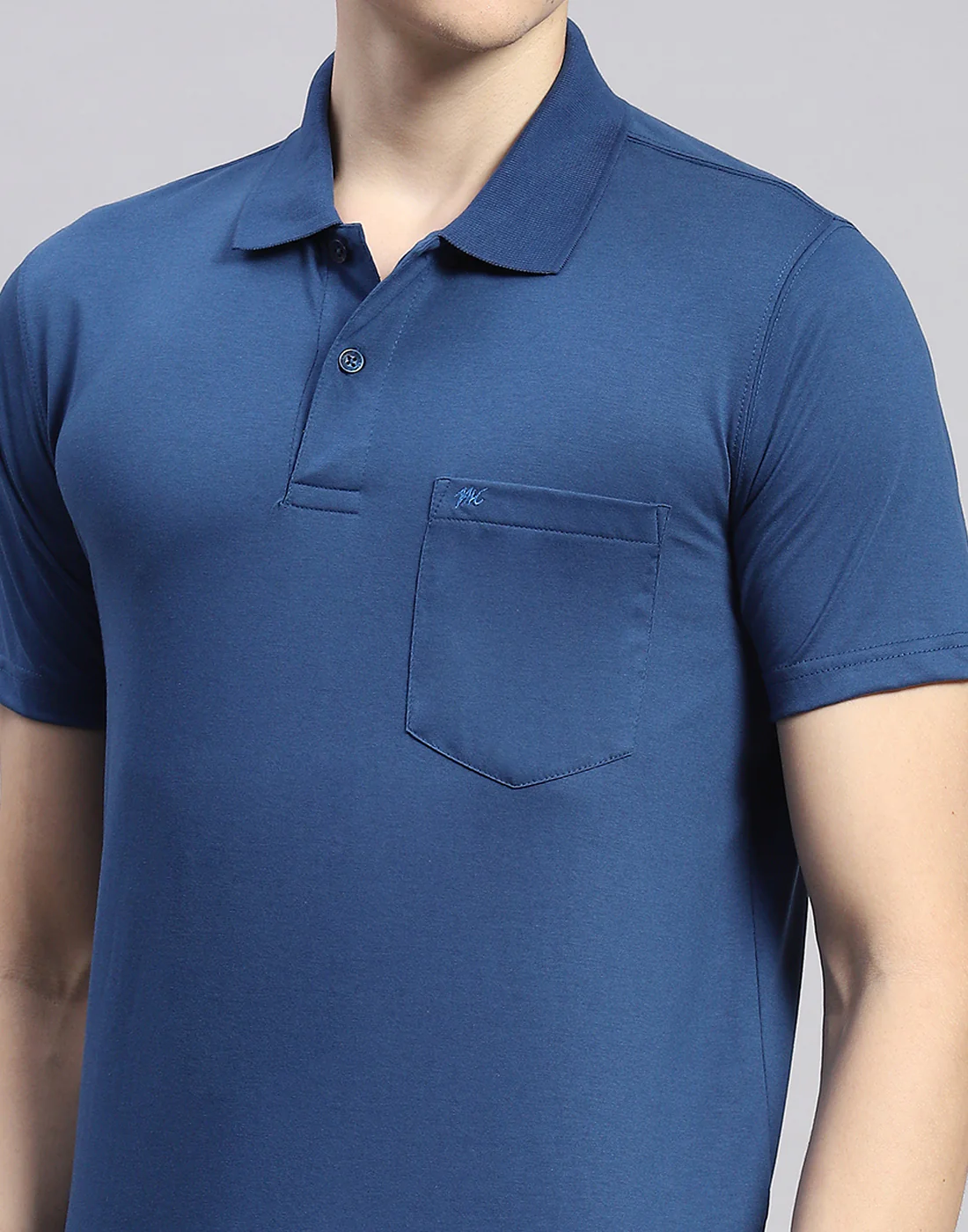 Men Navy Blue Solid Polo Collar Half Sleeve T-Shirt - Image 7