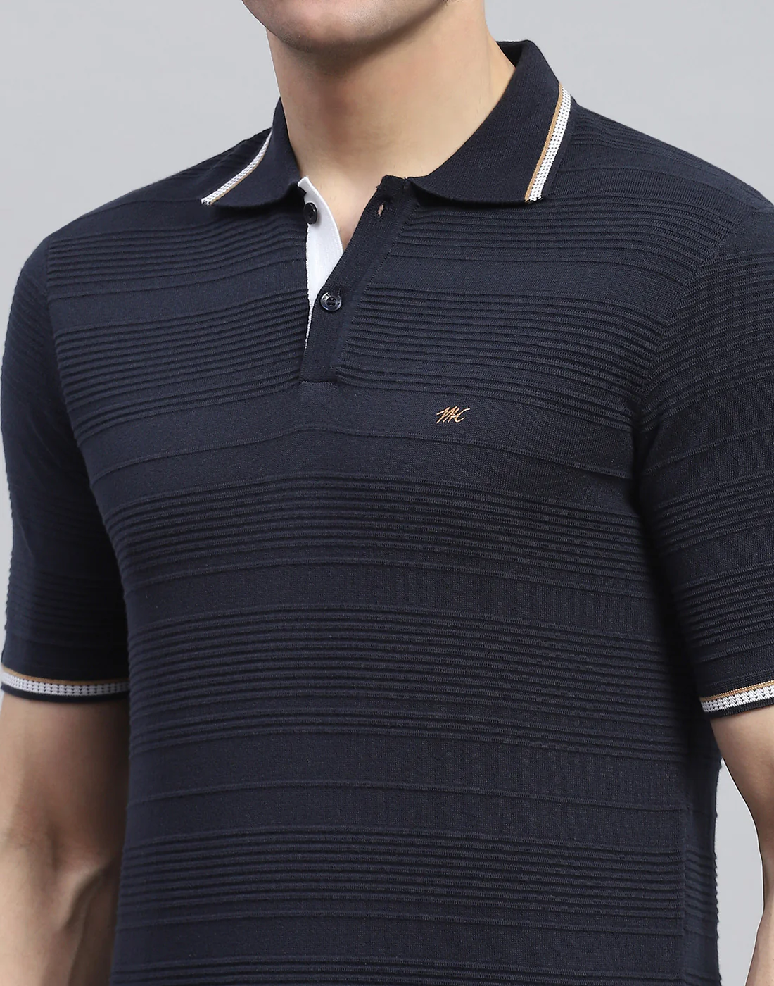 Men Navy Blue Solid Polo Collar Half Sleeve T-Shirt - Image 7