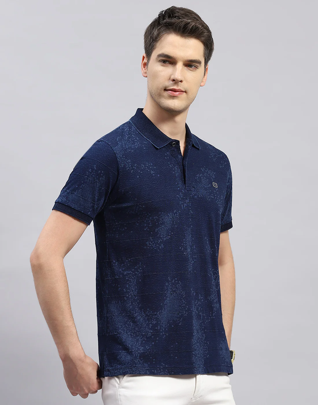 Men Navy Blue Solid Polo Collar Half Sleeve T-Shirt - Image 4