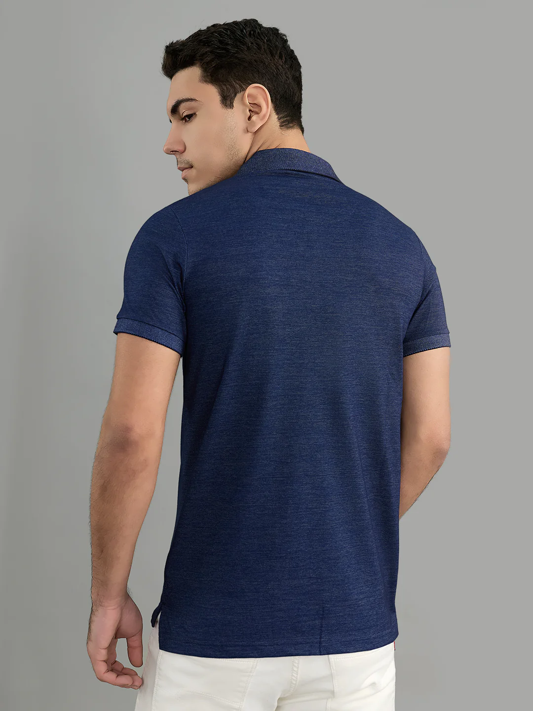 Men Navy Blue Solid Polo Collar Half Sleeve T-Shirt - Image 4