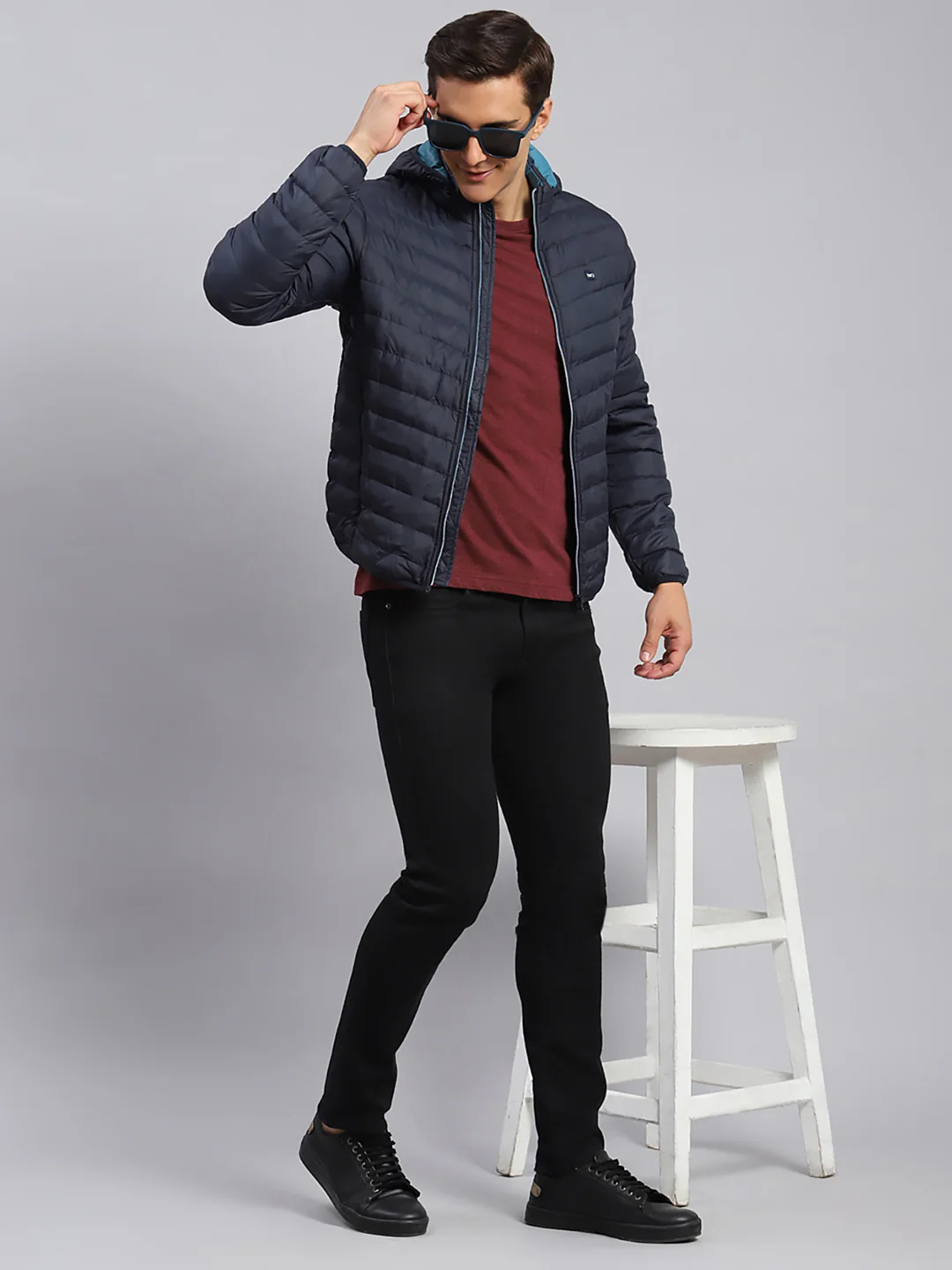 Men Navy Blue Solid Polyester Blend Jacket - Image 2