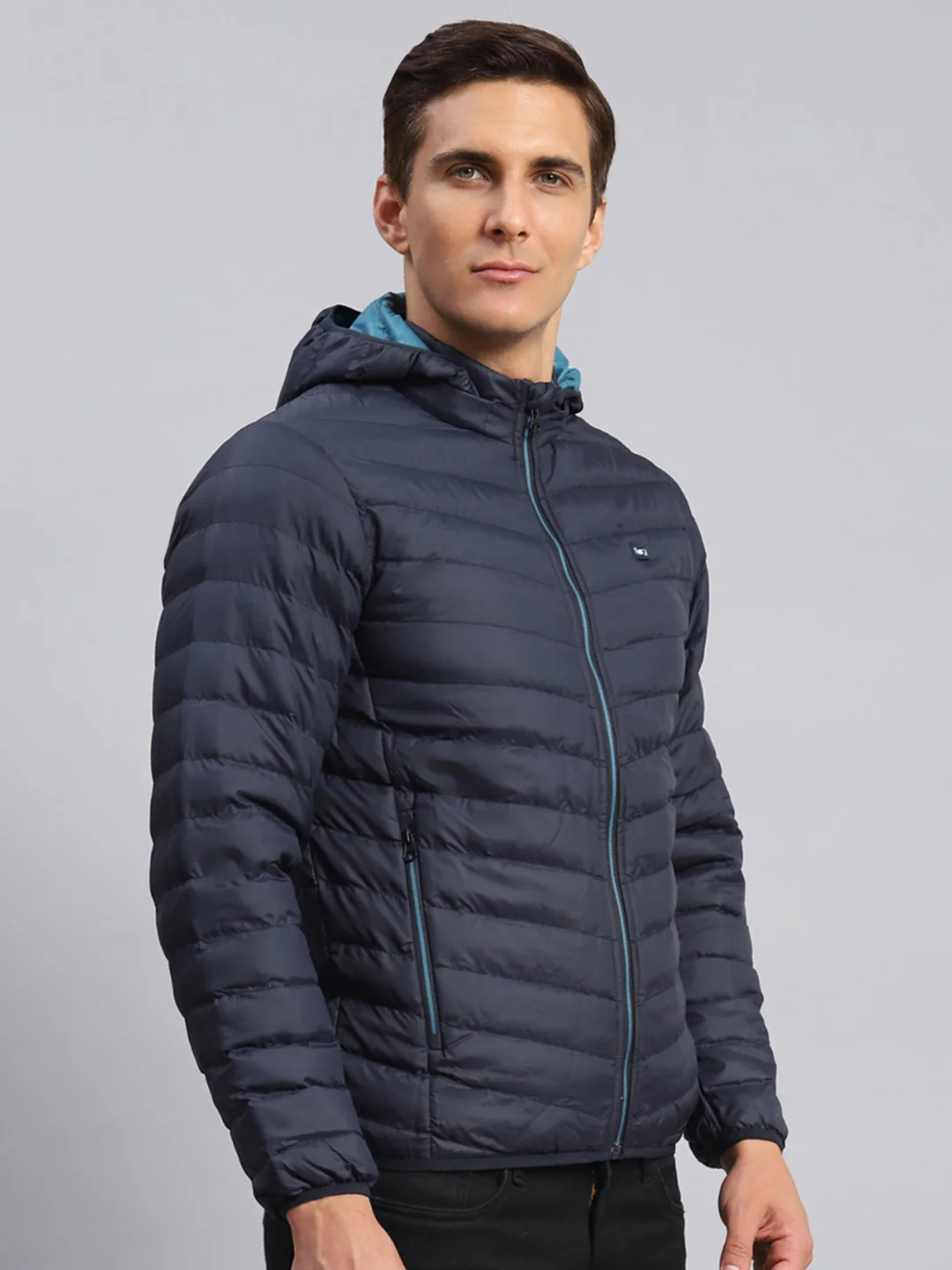 Men Navy Blue Solid Polyester Blend Jacket - Image 3