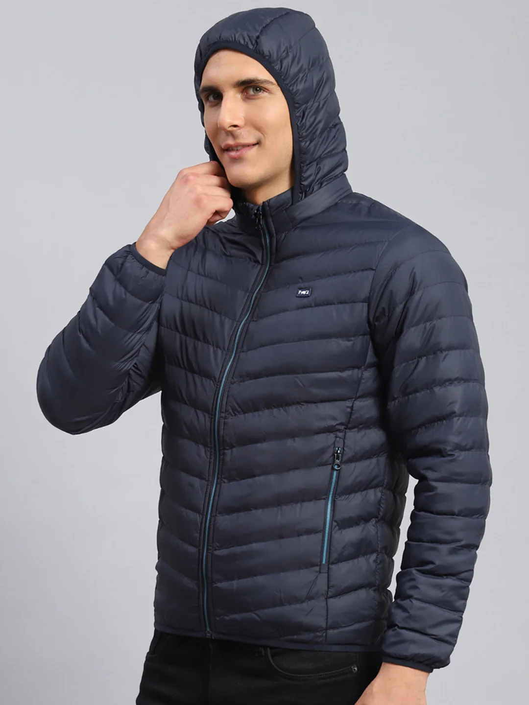 Men Navy Blue Solid Polyester Blend Jacket - Image 4