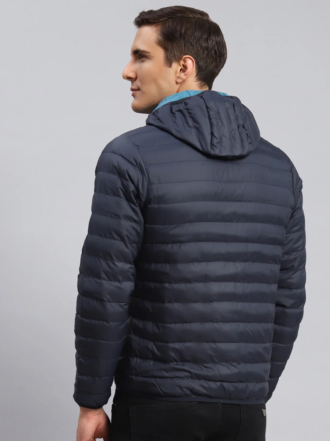 Men Navy Blue Solid Polyester Blend Jacket - Image 5