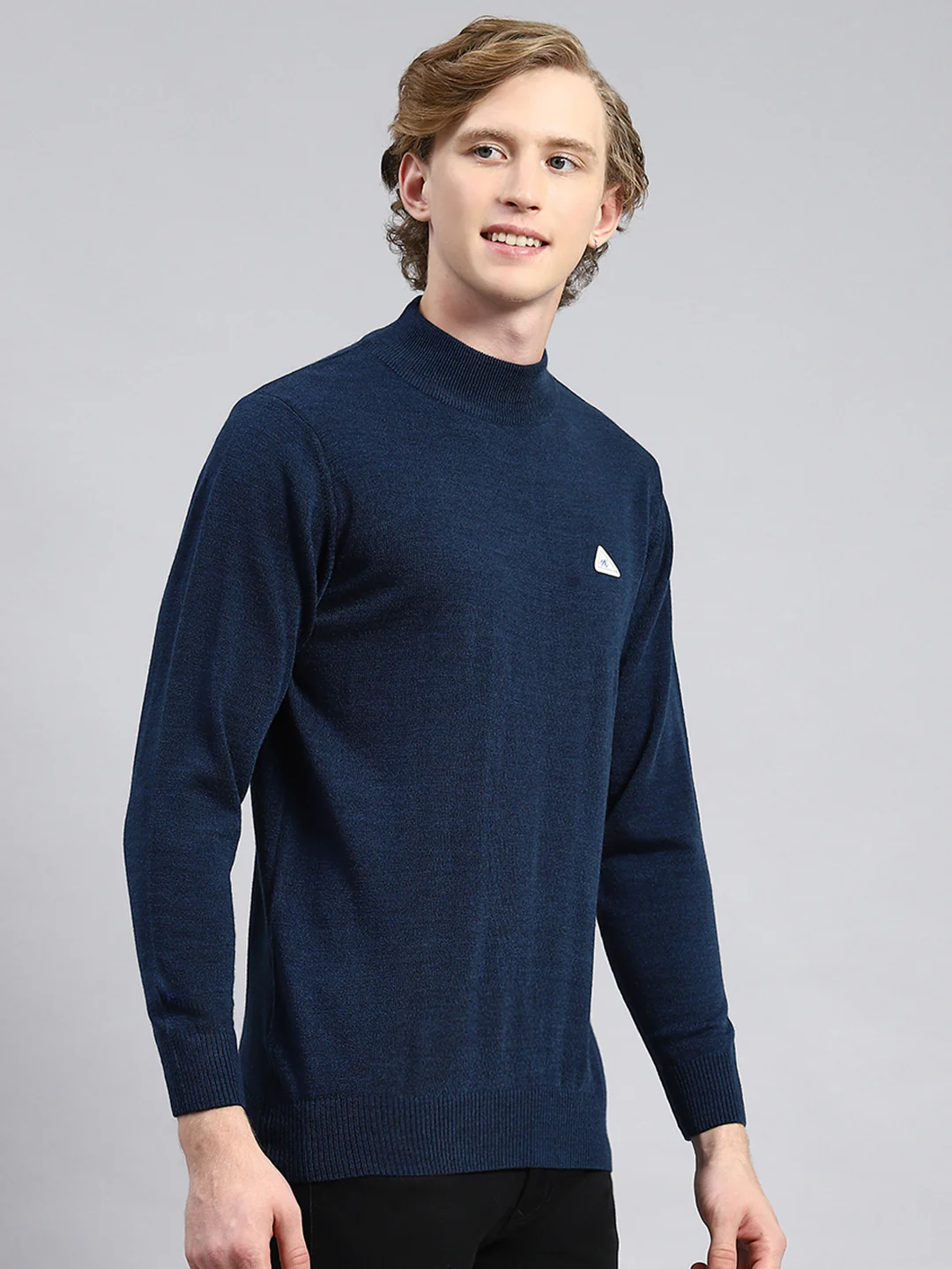 Men Navy Blue Solid Pullover - Image 3