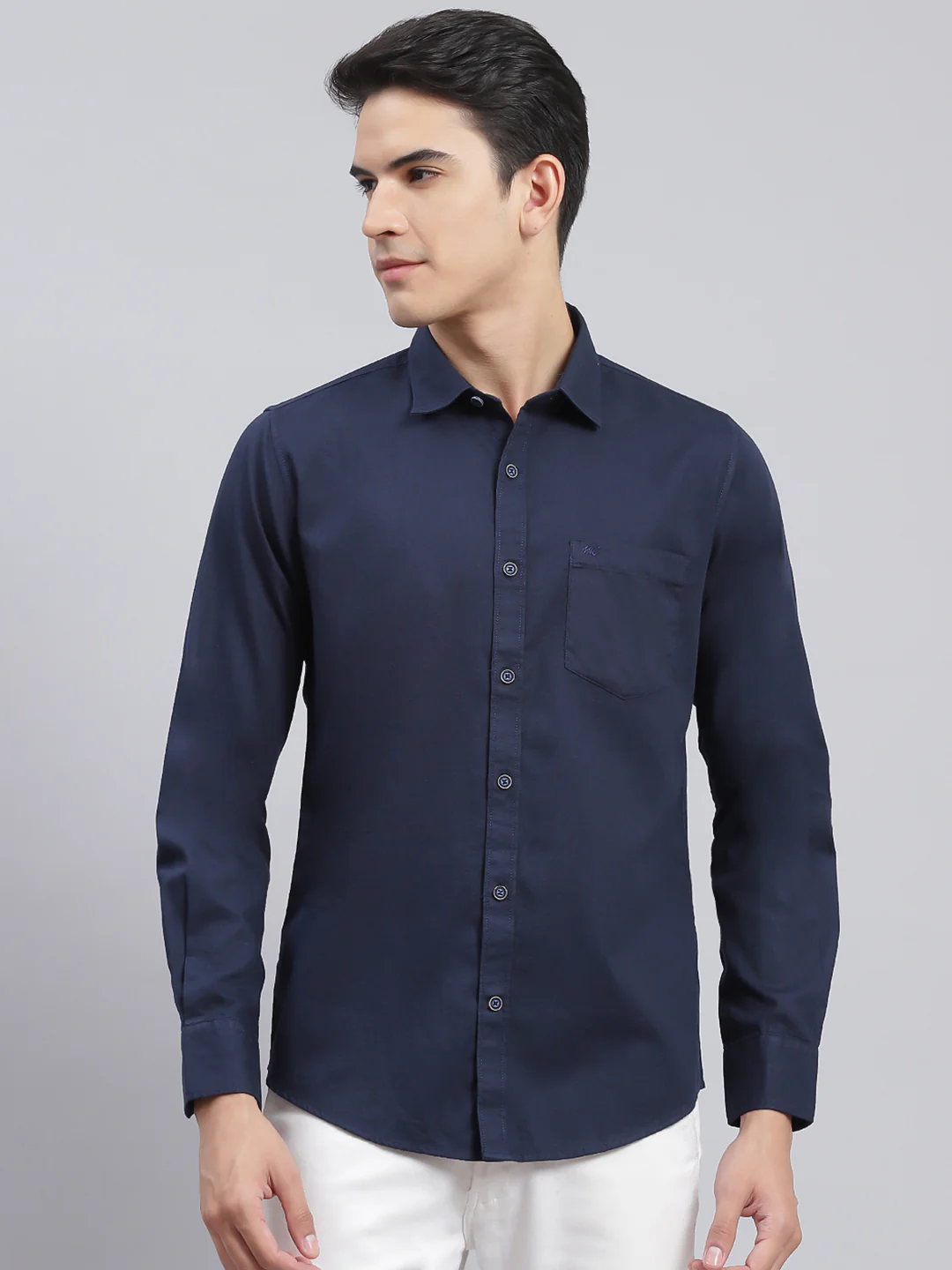 Men Navy Blue Solid Pure Cotton Shirt - Image 2