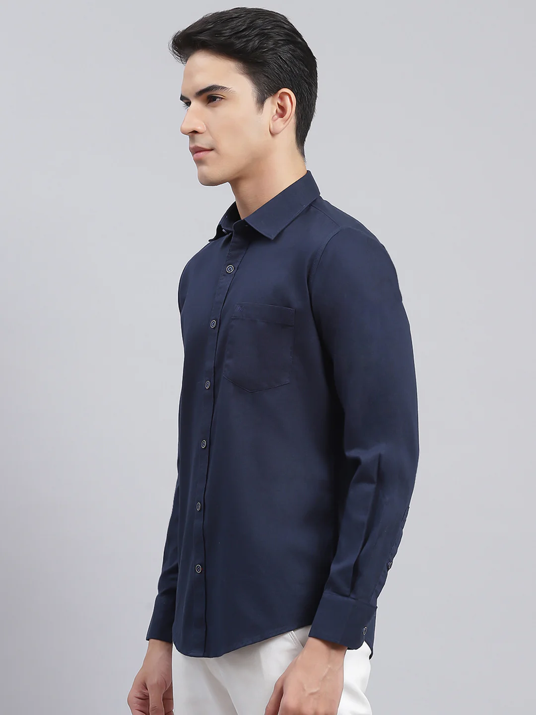 Men Navy Blue Solid Pure Cotton Shirt - Image 4