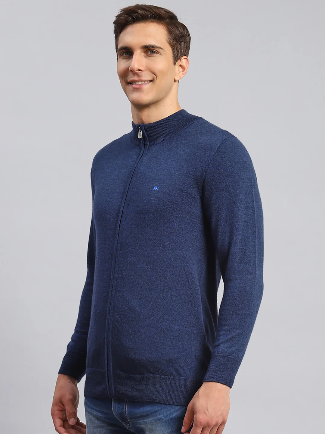 Men Navy Blue Solid Pure wool Pullover - Image 4