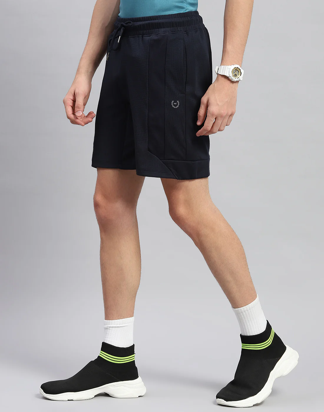 Men Navy Blue Solid Regular Fit Bermuda - Image 3