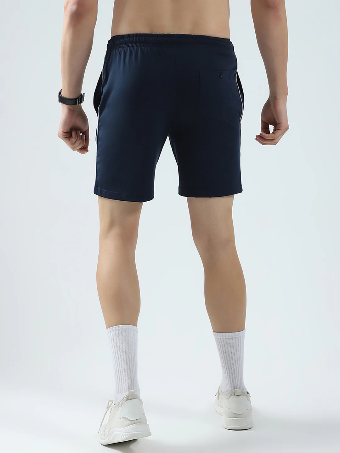 Men Navy Blue Solid Regular Fit Bermuda - Image 5