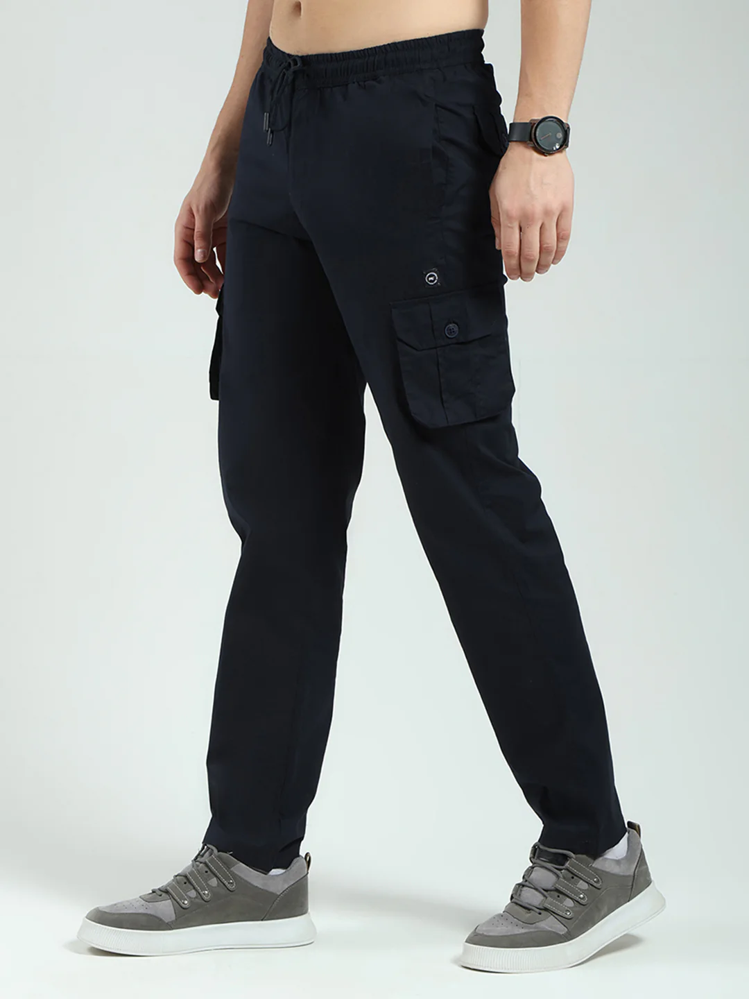 Men Navy Blue Solid Regular Fit Cargo - Image 3