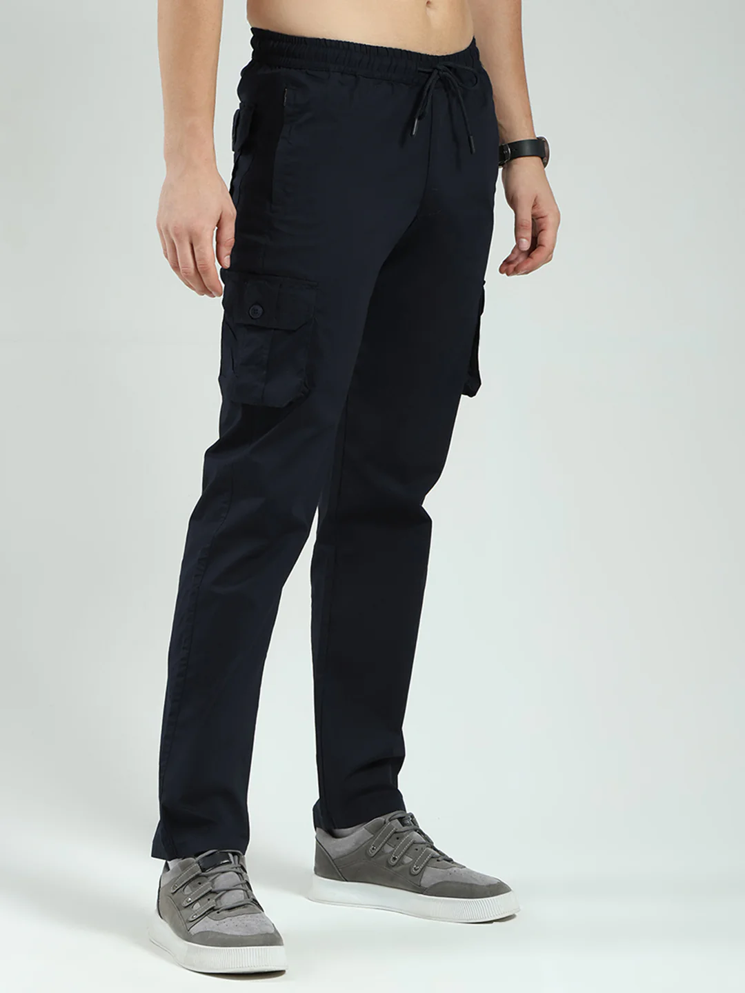 Men Navy Blue Solid Regular Fit Cargo - Image 4