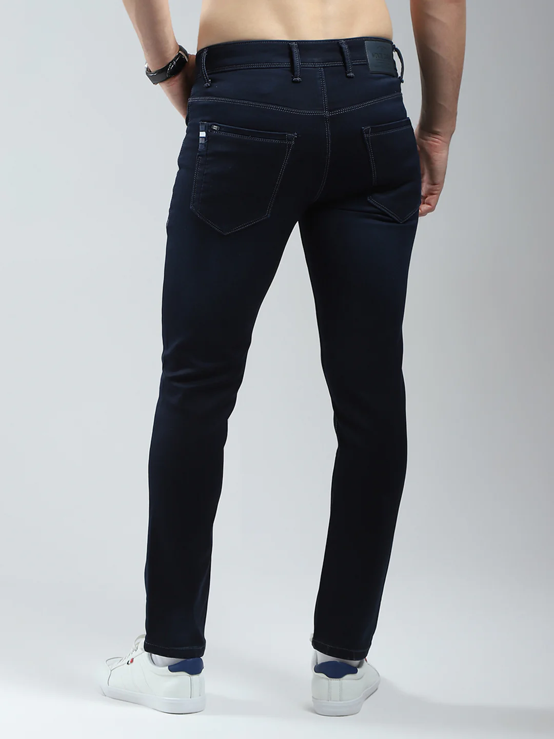 Men Navy Blue Solid Ankle Length Denim - Image 5
