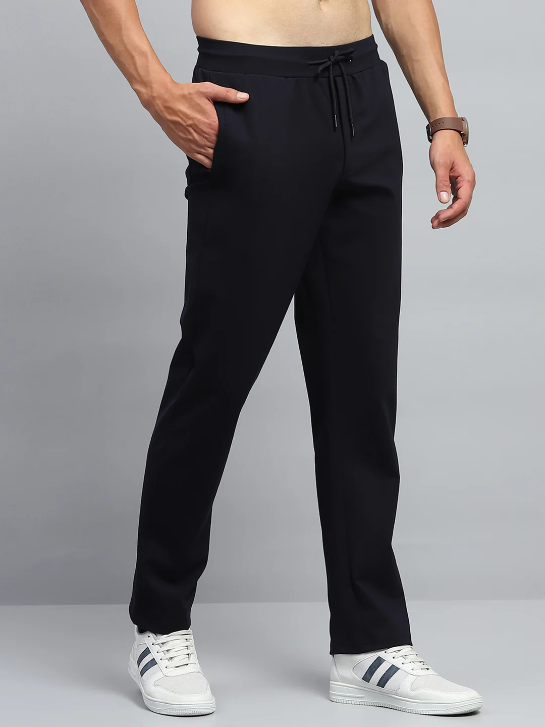 Men Navy Blue Solid Regular Fit Lower - Image 4