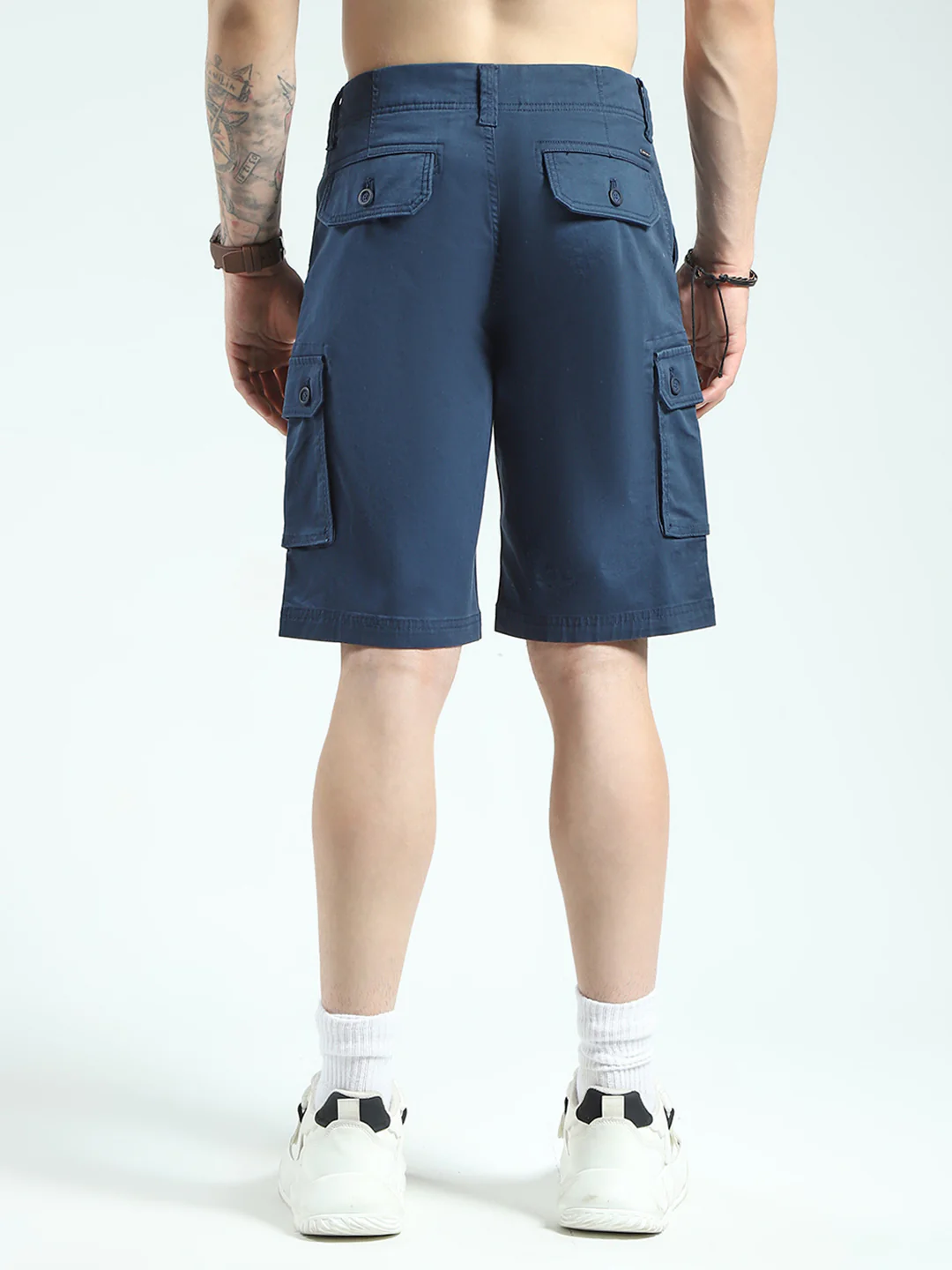 Men Navy Blue Solid Regular Fit Shorts - Image 5